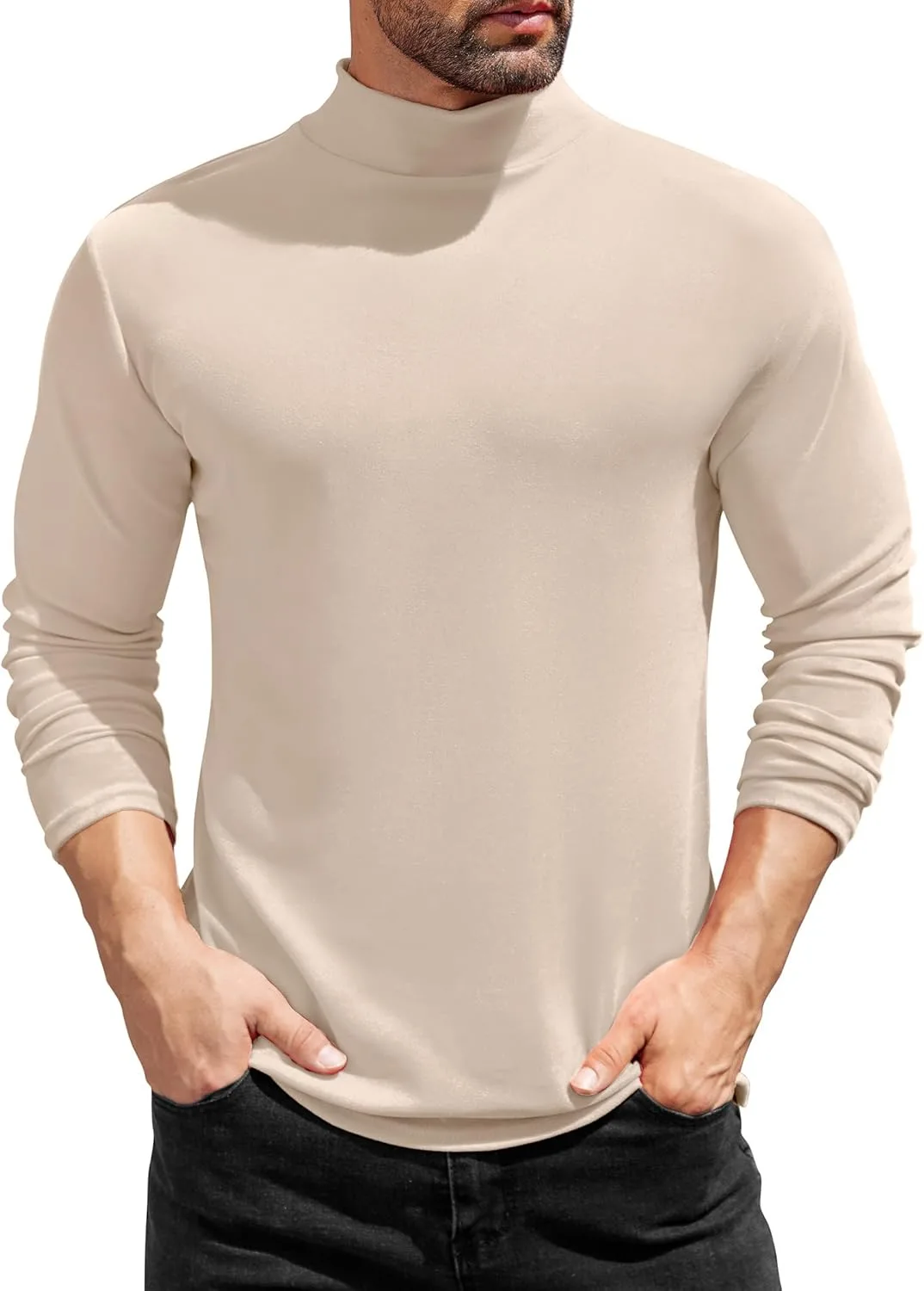 COOFANDY Mens Mock Turtleneck T-Shirts Long Sleeve Solid Color Tees Shirts Basic Casual Slim Fit Pullover T Shirts