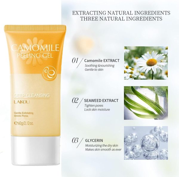 ⁦NALACAL Chamomile Exfoliating Gel (60g), Deep Cleansing and Gentle Exfoliation for Shrinking Pores – Removes Dirt, Tightens, Hydrates, and Repairs Skin – Soothes, Softens, and Improves Skin Tone⁩ - الصورة ⁦4⁩