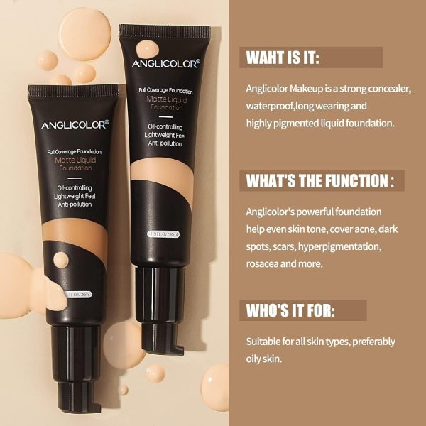 ⁦Excefore Matte Oil Control Concealer Foundation Flawless Soft Long Lasting Foundation Makeup, Strong Concealer Foundation for Oily Acne Skin, Waterproof Full Coverage Face Makeup, 1fl.oz (#102 Nude)⁩ - الصورة ⁦4⁩