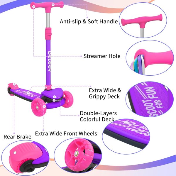 ⁦BELEEV A8 Scooter for Kids Ages 3-12, 3 Wheel Folding Scooter for Toddlers Girls Boys, LED Light-Up Wheels, 4 Adjustable Height, Lean to Steer, Extra Wide Wheels, Three Wheel Kick Scooter for Children⁩ - الصورة ⁦6⁩