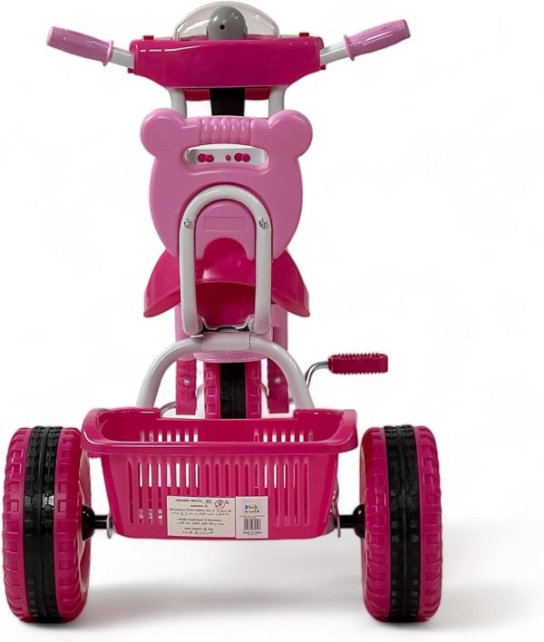 ⁦ALBADER Kids Tricycles, Toddler Trike With Double Basket, Indoor and Outdoor Children's Tricycles, 3 Wheel Baby Bicycle, With Music & Lights Effects, For Kids 2-7 Years (Not Assembled, Pink)⁩ - الصورة ⁦7⁩