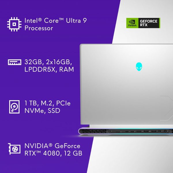 ⁦Alienware X16 R2 Gaming Laptop - 16-inch QHD+ 240Hz 3ms Display, Intel Core Ultra 9-185H, 32GB LPDDR5X RAM, 1TB SSD, NVIDIA GeForce RTX 4080 12GB GDDR6, Windows 11 Home, Onsite Service - Lunar Silver⁩ - الصورة ⁦15⁩