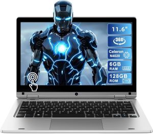 11.6" Laptop Touchscreen 360° Foldable Laptop PC 6GB RAM 128GB SSD FHD Display Laptop Computer Celeron N4020 With 256GB SD Card Dual Band WiFi Bluetooth 4.2 USB 3.0*1 HDMI*1 For Office Study Silver