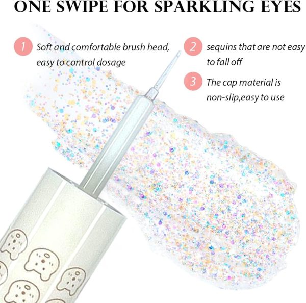 ⁦Excefore Liquid Glitter Eyeshadow, 2PCS Bling Eye Shadow Sparkle Shimmer Eyeliner Sticks Long Lasting, Quick-Drying, Easy to Apply, Loose Glitter Glue for Eye Crystals Makeup⁩ - الصورة ⁦8⁩