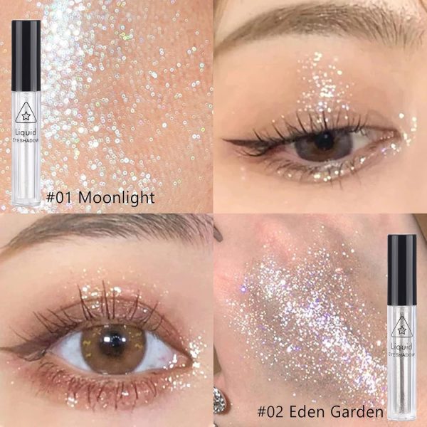 ⁦4Pcs Liquid Glitter Eyeshadow & Eyeliner Kit Set for Korean Makeup, Sparkling Shimmer Metallic Eye Glitter for Under Eye Tear-Drop Make Up, Quick-Dry Loose Glitter Glue for Crystal Mermaid Looks⁩ - الصورة ⁦7⁩