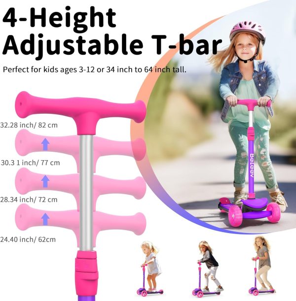 ⁦BELEEV A8 Scooter for Kids Ages 3-12, 3 Wheel Folding Scooter for Toddlers Girls Boys, LED Light-Up Wheels, 4 Adjustable Height, Lean to Steer, Extra Wide Wheels, Three Wheel Kick Scooter for Children⁩ - الصورة ⁦2⁩