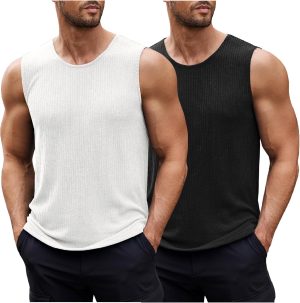 COOFANDY Men's Casual Tank Tops 2 Pack Sleeveless Muscle T Shirts Summer Tank Ribbed Knit Tee