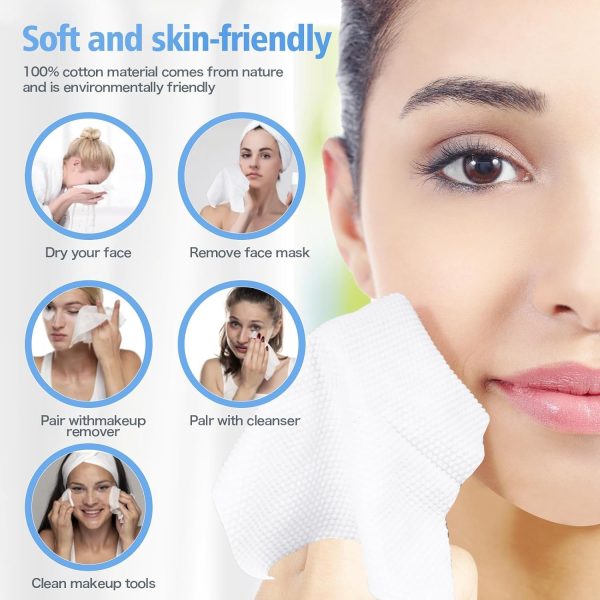⁦Azonee Disposable Face Towel, Thickening Ultra Soft Washcloths, 180 Count Facial Cotton Tissue, Lint-free cotton dry wipes Multi-Purpose for Skin Care, Make-up Wipes, Face Wipes and Facial Cleansing⁩ - الصورة ⁦2⁩