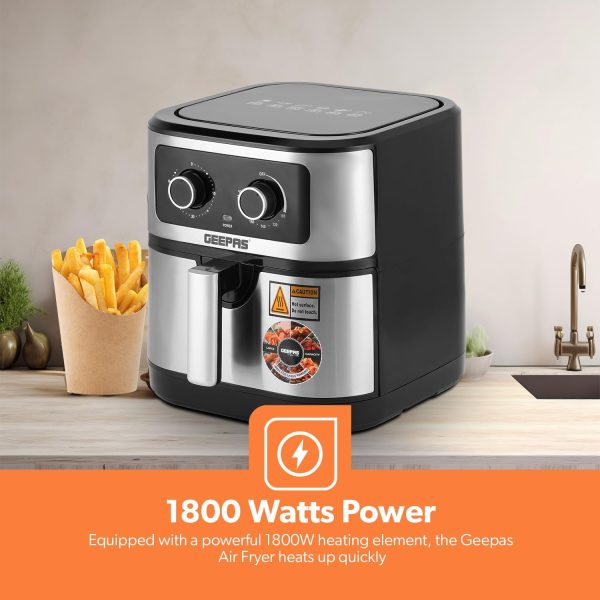 ⁦Geepas Vortex 7L Air Fryer GAF37506 - Convection Air Fryer with LED Touchscreen, 30 Minutes Timer & Non-Stick Basket - Oil Free, 2 Years Warranty, 1800W, Black⁩ - الصورة ⁦6⁩