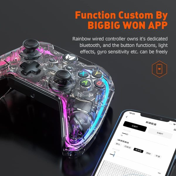 ⁦Wired Controller, BIGBIG WON Rainbow PC Controller RGB Indicator, Custom Back Buttons, 6-Axis Gyro, Dual Motor, Linear Trigger Wired Game Controller for Switch/Windows10 & for PS5/PS4 via R90 Adapter⁩ - الصورة ⁦8⁩