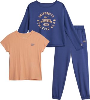 Reebok Girls' Active Leggings Set - 3 Piece Mesh Shirt, Capri Leggings, and Crop Cami Sports Bra - Summer Activewear (7-12)