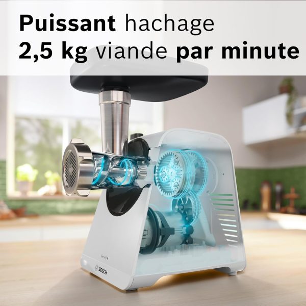 ⁦Bosch, MultiPower Series 4 Meat Grinder Powerful 1900 Watt Motor Meat Grinder Sausage Topper, White, MFWS420W⁩ - الصورة ⁦5⁩