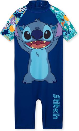 Disney Stitch Single Piece Swimsuit for Girls with Short Sleeves - Gift