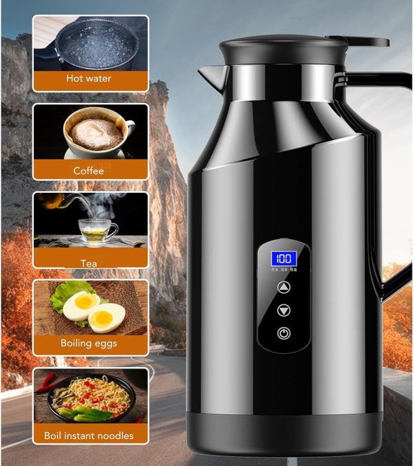 ⁦BROLEO Electric Car Kettle, 12V 24V 1500ml Stainless Steel Water Boiler, Cigarette Lighter Heating Mug, Travel Truck Water Heater Bottle for Tea Coffee Making⁩ - الصورة ⁦4⁩