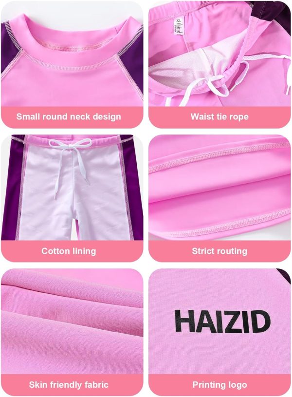 ⁦URbazaar Girls 5 Pcs Rash Guard Swimsuit Set UPF 50+, Quick-Dry Swimsuit with Swim Cap, Swimming Goggles, Short Bathing Design Suit for Beach⁩ - الصورة ⁦3⁩