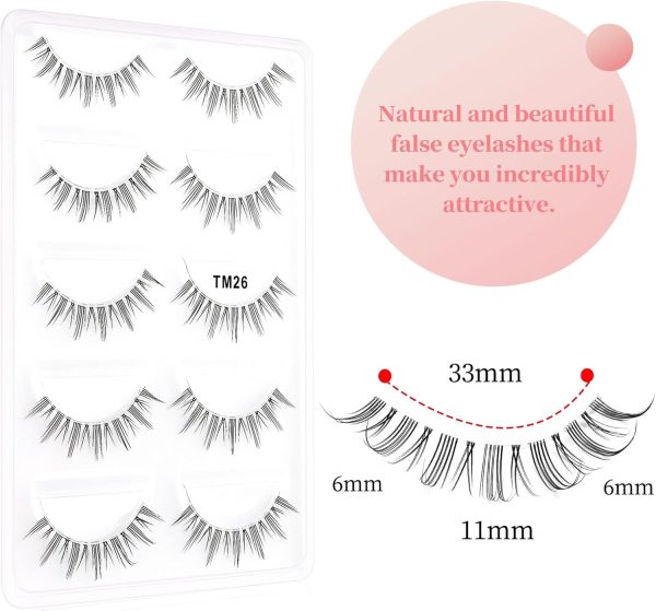 ⁦Excefore Natural Eyelashes Wispy False Eyelashes Natural Look, 5 Pairs Half Lashes Natural Look, Lash Clusters, Sunflower Eyelashes, Easy To Apply 5 Pairs⁩ - الصورة ⁦2⁩