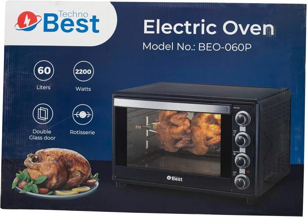 ⁦Techno Best Electric Oven with Convection Function, 60 Liter Capacity, Black⁩ - الصورة ⁦5⁩