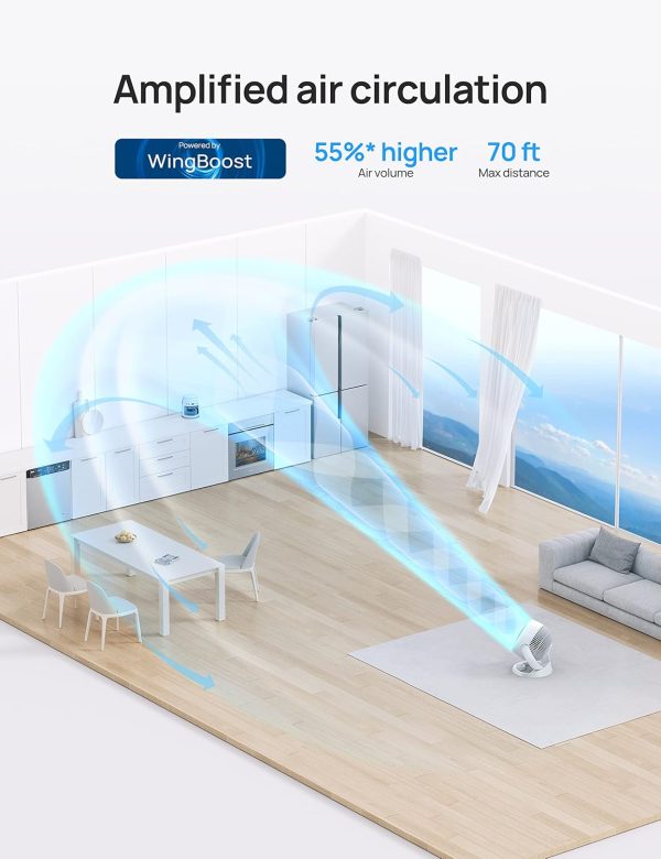 ⁦Dreo 11.8" Air Circulator Fan, Desk Fan, 70ft Whole Room Air Circulation, Table Fan, 120° adjustable tilt, 3 Speed, 28db Low Noise, Quiet, Portable Fan for Bedroom, Office, Kitchen, Home, White⁩ - الصورة ⁦3⁩
