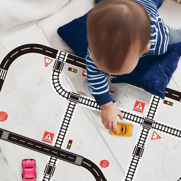 ⁦TORMEN Road Sticker Rolls Cars Track and Train Sets Sticker Perfect to Develop Your Kids Imagination and Memory, Play and Gifts for Children Toys (2 Road + 4 Curves + 4 Traffic Signs）⁩ - الصورة ⁦5⁩