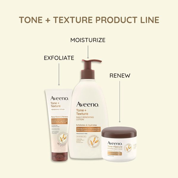 ⁦Aveeno Tone + Texture Renewing Body Night Cream With Prebiotic Oat, Gently Exfoliates & Moisturizes Sensitive Skin, Instantly Softens & Smooths & Intensely Nourishes, Fragrance-Free, 8 oz⁩ - الصورة ⁦3⁩