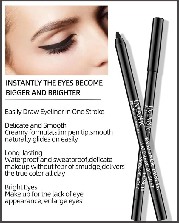 ⁦Khazna 1 Pcs Matte Black Waterproof Smudge proof Gel Eyeliner Pencil, Fade-Proof Cream Eye Liner Pencil Smooth Water Line Pencil,Cat Eye/Smoky Eye Makeup Pen with Sharpener,Gift for Older Women Teens⁩ - الصورة ⁦4⁩