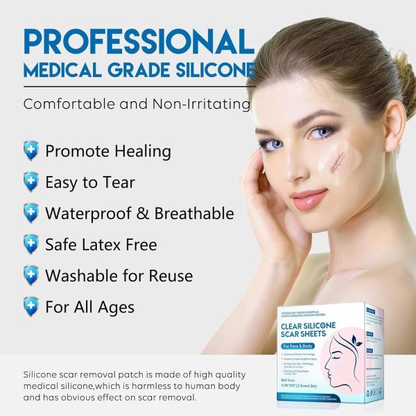⁦ALMEKAQUZ Silicone Scar Sheet, Scar Tape Roll (2.5CM*1.5M), Scars Hidder Strips, Professional Scar Removal Sheet for C-section, Surgery, Burns, Keloid, Acne⁩ - الصورة ⁦4⁩