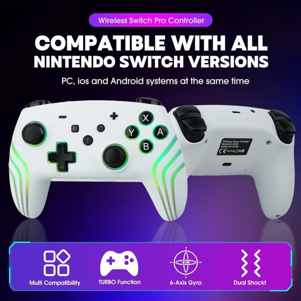⁦Gaming Controller with Hall Effect Trigger, Azonee Wireless Remote for Nintendo Switch/Lite/OLED/PC/for IOS/Android/for Steam, RGB LED, Turbo Function⁩ - الصورة ⁦6⁩