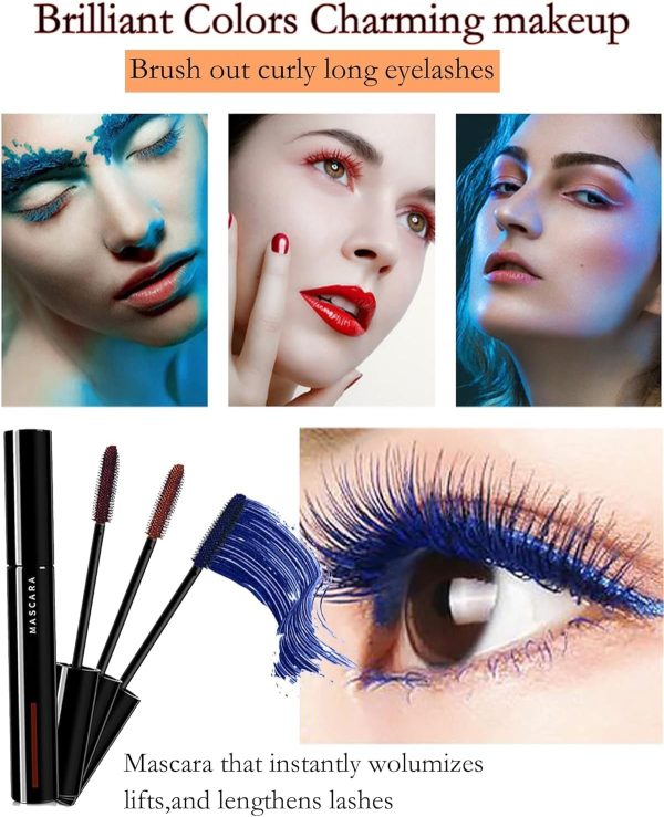 ⁦ماسكارا مقاومة للماء للنساء - ماسكارا ملونة طويلة الأمد لتكثيف الرموش وتطويلها، مثالية للحفلات والمسرح والحفلات التنكرية وهدية رائعة لعيد الأم (أخضر)⁩ - الصورة ⁦6⁩