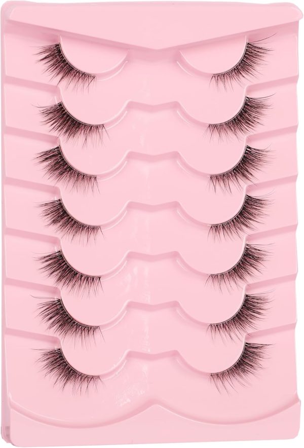⁦Gmagictobo Natural Half Lashes Cat Eye Look False Eyelashes Clear Band Fake Eyelashes Light Volume Soft Strip Eyelashes 7 Pairs⁩ - الصورة ⁦7⁩
