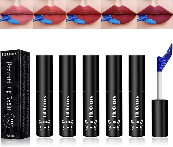 NALACAL 5 Colors Lip Stain Peel Off, Tear Off Lipstick Peel Reveal Lip Stain, Non-stick Cup Liquid Lipstick Matte Finish Lip Makeup, Long Lasting Waterproof