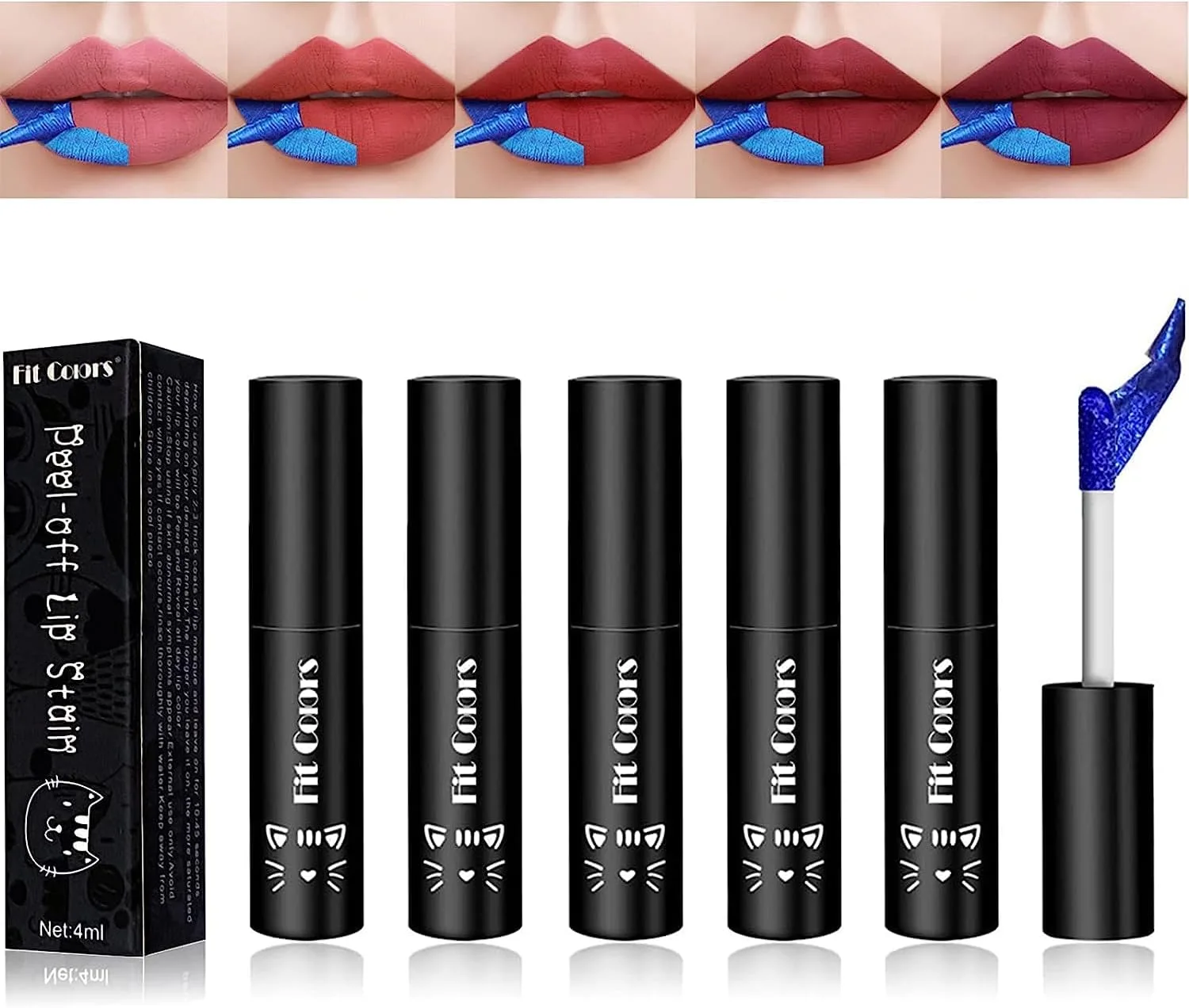 NALACAL 5 Colors Lip Stain Peel Off, Tear Off Lipstick Peel Reveal Lip Stain, Non-stick Cup Liquid Lipstick Matte Finish Lip Makeup, Long Lasting Waterproof