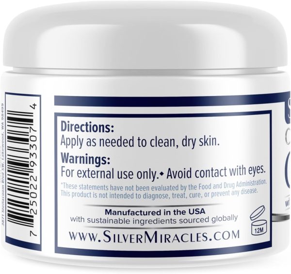⁦Silver Miracles Colloidal Silver Cream - 4oz - Colloidal Silver Skin Healing Cream - Scent And Dye Free - Moisturizes Dry Skin - Made With 99.999% Pure Silver⁩ - الصورة ⁦3⁩