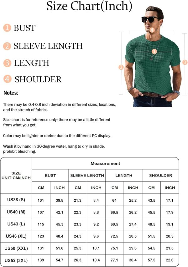 ⁦Men's Casual T-Shirt Crew Neck Short Sleeve Soft Knit Tee Shirts for Men Summer Beach Mesh Waffle Textured Plain Color Tops⁩ - الصورة ⁦7⁩