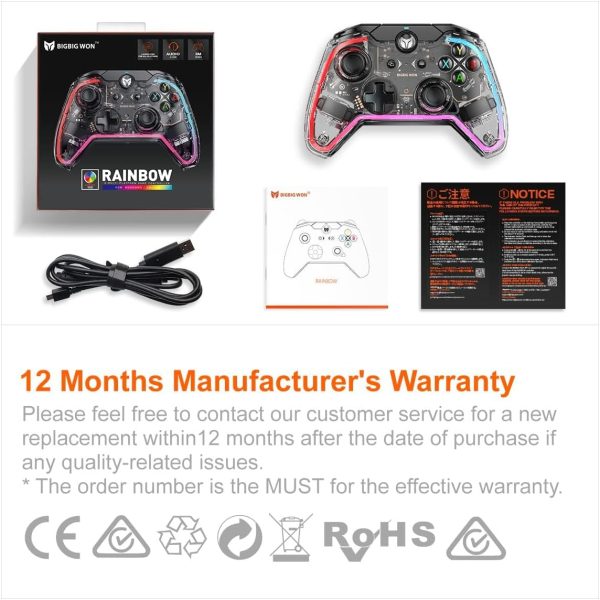 ⁦Wired Controller, BIGBIG WON Rainbow PC Controller RGB Indicator, Custom Back Buttons, 6-Axis Gyro, Dual Motor, Linear Trigger Wired Game Controller for Switch/Windows10 & for PS5/PS4 via R90 Adapter⁩ - الصورة ⁦9⁩