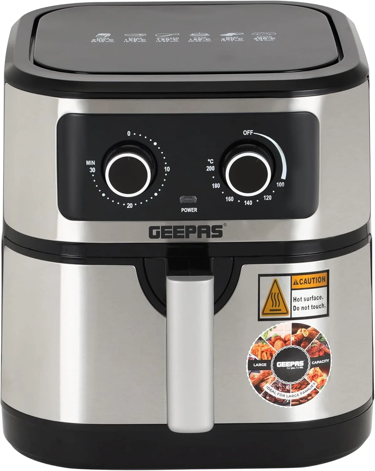 Geepas Vortex 7L Air Fryer GAF37506 - Convection Air Fryer with LED Touchscreen, 30 Minutes Timer & Non-Stick Basket - Oil Free, 2 Years Warranty, 1800W, Black