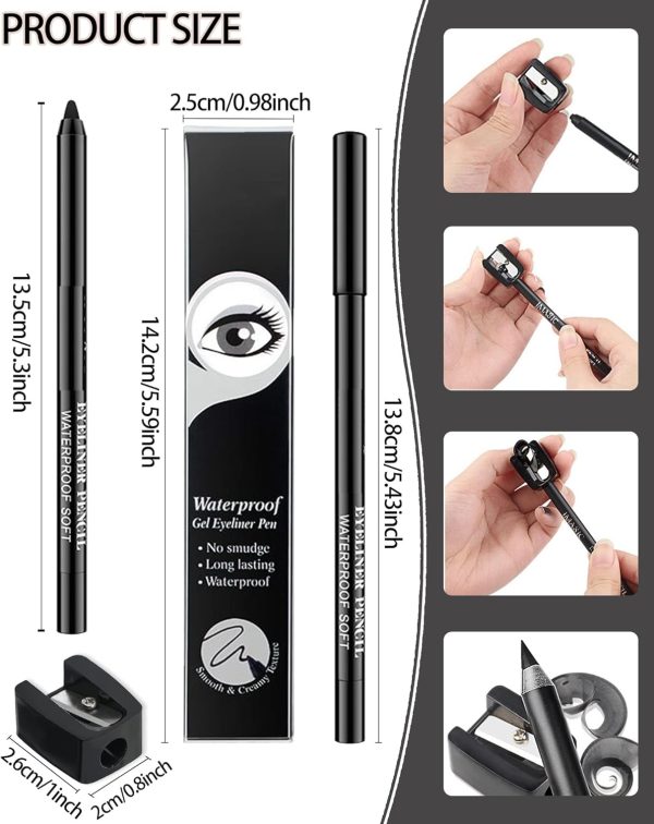 ⁦Khazna 1 Pcs Matte Black Waterproof Smudge proof Gel Eyeliner Pencil, Fade-Proof Cream Eye Liner Pencil Smooth Water Line Pencil,Cat Eye/Smoky Eye Makeup Pen with Sharpener,Gift for Older Women Teens⁩ - الصورة ⁦3⁩