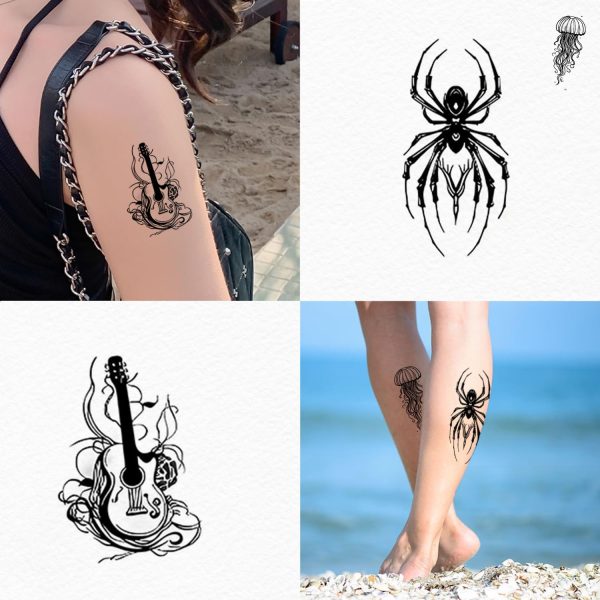 ⁦TORMEN 30 Sheets Temporary Tattoos, Mixed Styles Temporary Tattoo– Waterproof, Realistic & Long-Lasting Fake Tattoos for Kids, Adults, Parties & Festivals(Dark C)⁩ - الصورة ⁦2⁩