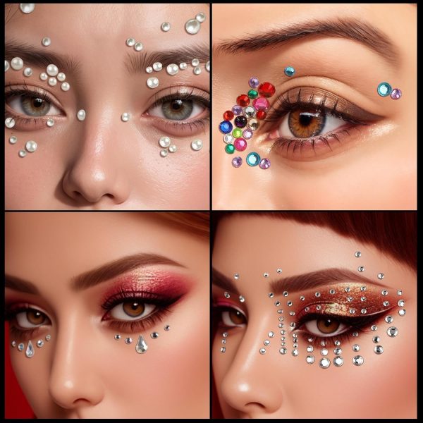 ⁦Paporich Self Adhesive Face Gems and Pearls for Makeup, Festival Jewels, Hair Gems, Rhinestone Stickers for Face, Eye, Makeup, Nail, Body, Crafts⁩ - الصورة ⁦3⁩