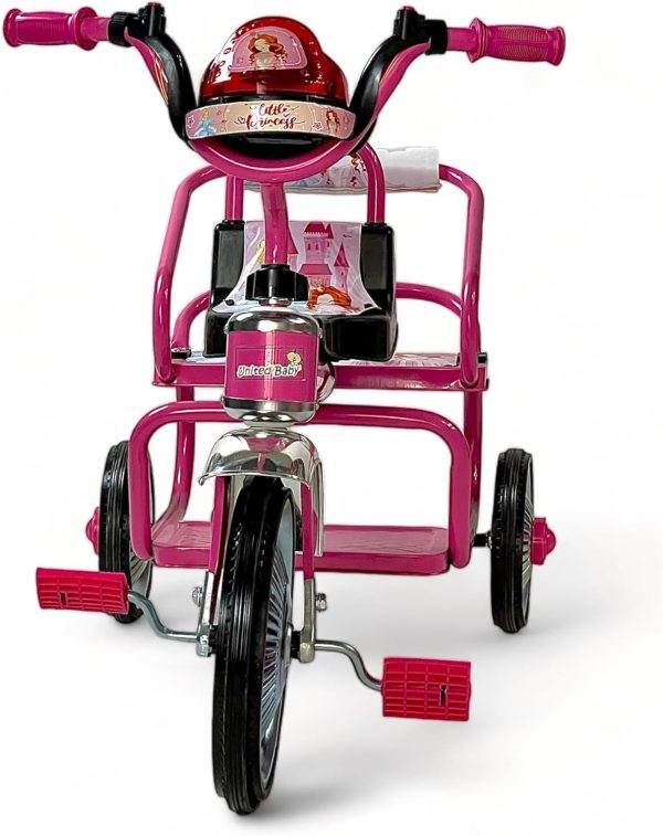⁦ALBADER Toddler Bike With Double Seat, Tricycle for Children, Balance Bike With Music & Lights Effects, Cycle for Boys, Kids Tricycles Suitable For KIds 3-8 Years Old (Not Assembled, Pink)⁩ - الصورة ⁦8⁩