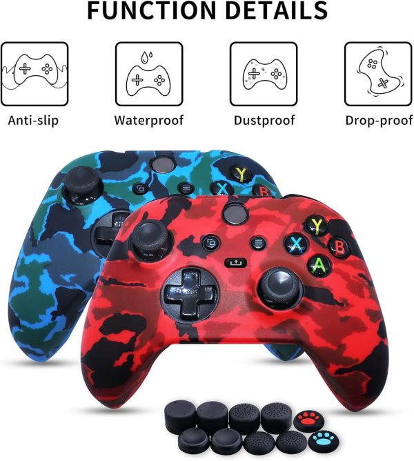 ⁦Jusy [2 Pack] for Xbox Series X/S Controller Soft Silicone Cover Skin, Sweat-Proof Anti-Slip Case Cover Protective Accessories Set, Dust-Proof Skin for Xbox Series X/S, with 10 Thumb Grips (Red+Blue)⁩ - الصورة ⁦5⁩