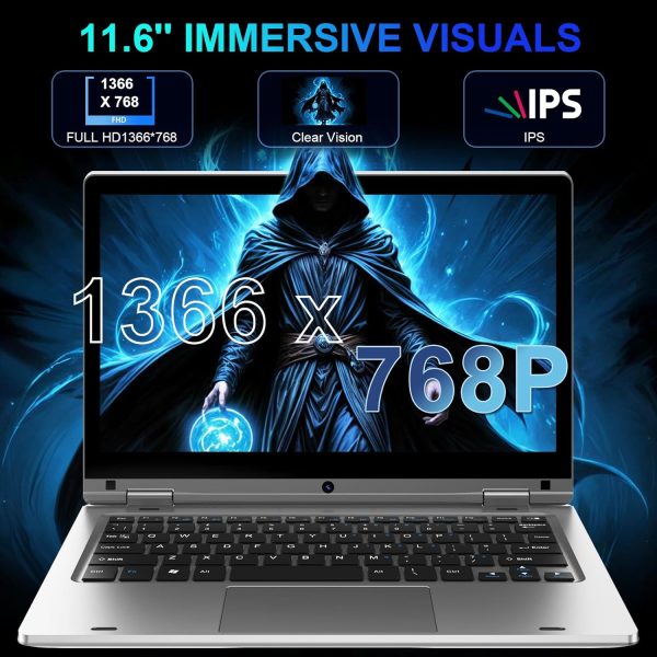 ⁦11.6" Laptop Touchscreen 360° Foldable Laptop PC 6GB RAM 128GB SSD FHD Display Laptop Computer Celeron N4020 With 256GB SD Card Dual Band WiFi Bluetooth 4.2 USB 3.0*1 HDMI*1 For Office Study Silver⁩ - الصورة ⁦5⁩