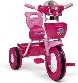 ALBADER Kids Tricycles, Toddler Trike With Double Basket, Indoor and Outdoor Children's Tricycles, 3 Wheel Baby Bicycle, With Music & Lights Effects, For Kids 2-7 Years (Not Assembled, Pink)
