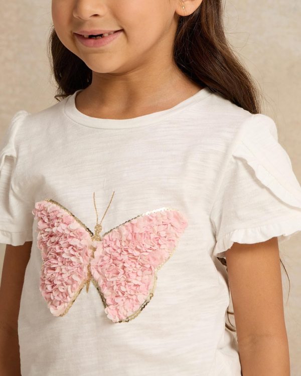 ⁦REDTAG Girls White Butterfly T-Shirt⁩ - الصورة ⁦5⁩