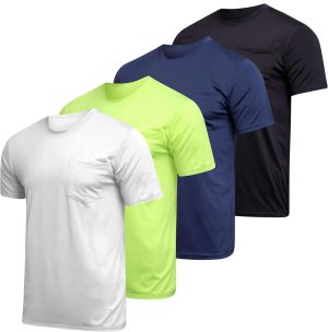Big and Tall King Size Mens Quick Dry Dri Fit Active Wear Workout Running Training Athletic Performance Short Sleeve Crew Pocket T-Shirt Undershirt Essentials Top Tee ropa Hombre- Set 5, 3X