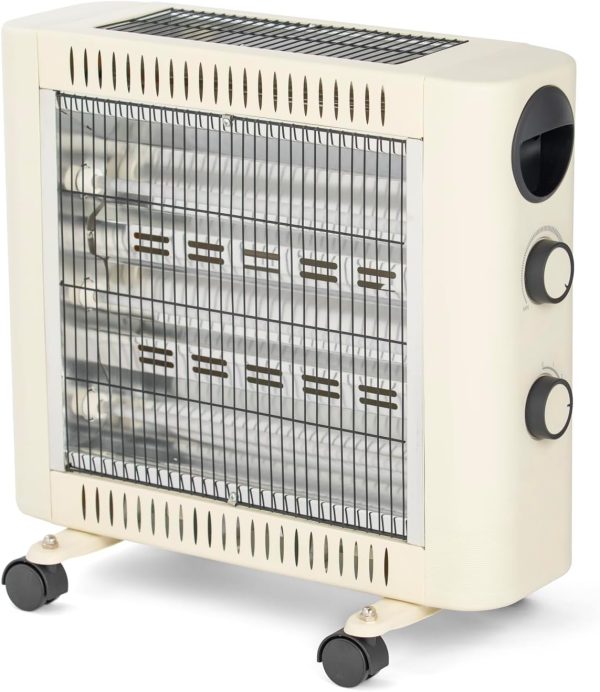 ⁦ALSAIF 2000W Electric Quartz Heater with wheels, automatic overheat protection for safety. beige E07009 2 year warranty.⁩ - الصورة ⁦3⁩