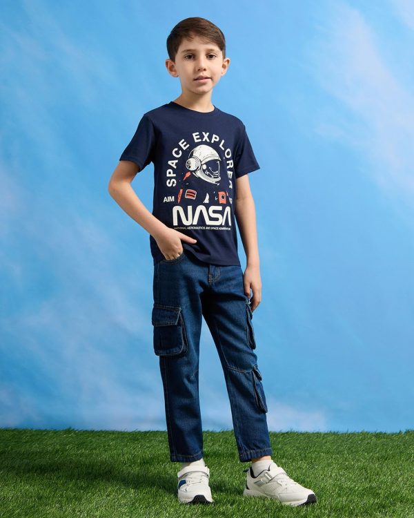 ⁦REDTAG Boys Navy Nasa Graphic T-Shirt⁩ - الصورة ⁦2⁩
