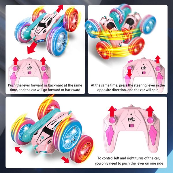 ⁦Beauenty Remote Control Car Toys for Kids - Dual Electric, Double sided 360 ° Rotating Four Wheel Drive Drift Car with Cool Lights - Birthday Gifts for Boys and Girls (Pink)⁩ - الصورة ⁦5⁩