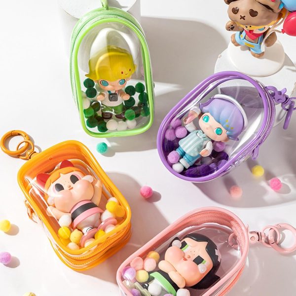 ⁦Clear Mini Figure Display Bag with Keychain - Portable Transparent Doll Carrying Pouch for Action Figures, Collectibles, Durable Travel Organizer with Key Ring Charm⁩ - الصورة ⁦3⁩