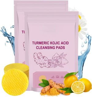 NALACAL 80Pcs Kojic Acid and Turmeric Cleansing Pads- Kojic Acid Pads, Turmeric Kojic Acid Cleansing Pads, Turmeric Exfoliating Face Scrub Pads for Face and Body, Helps Balance Skin Oil And Water