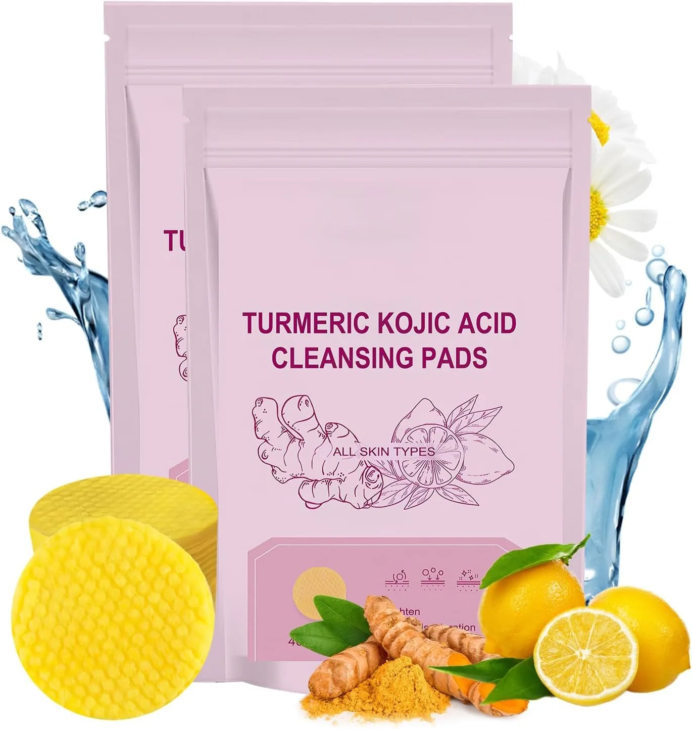 NALACAL 80Pcs Kojic Acid and Turmeric Cleansing Pads- Kojic Acid Pads, Turmeric Kojic Acid Cleansing Pads, Turmeric Exfoliating Face Scrub Pads for Face and Body, Helps Balance Skin Oil And Water